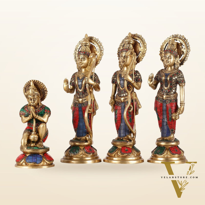 Lord Ram Darbar idols: Superfine Brass Set - 13" stonework