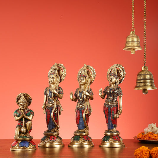 Lord Ram Darbar idols: Superfine Brass Set - 13" stonework