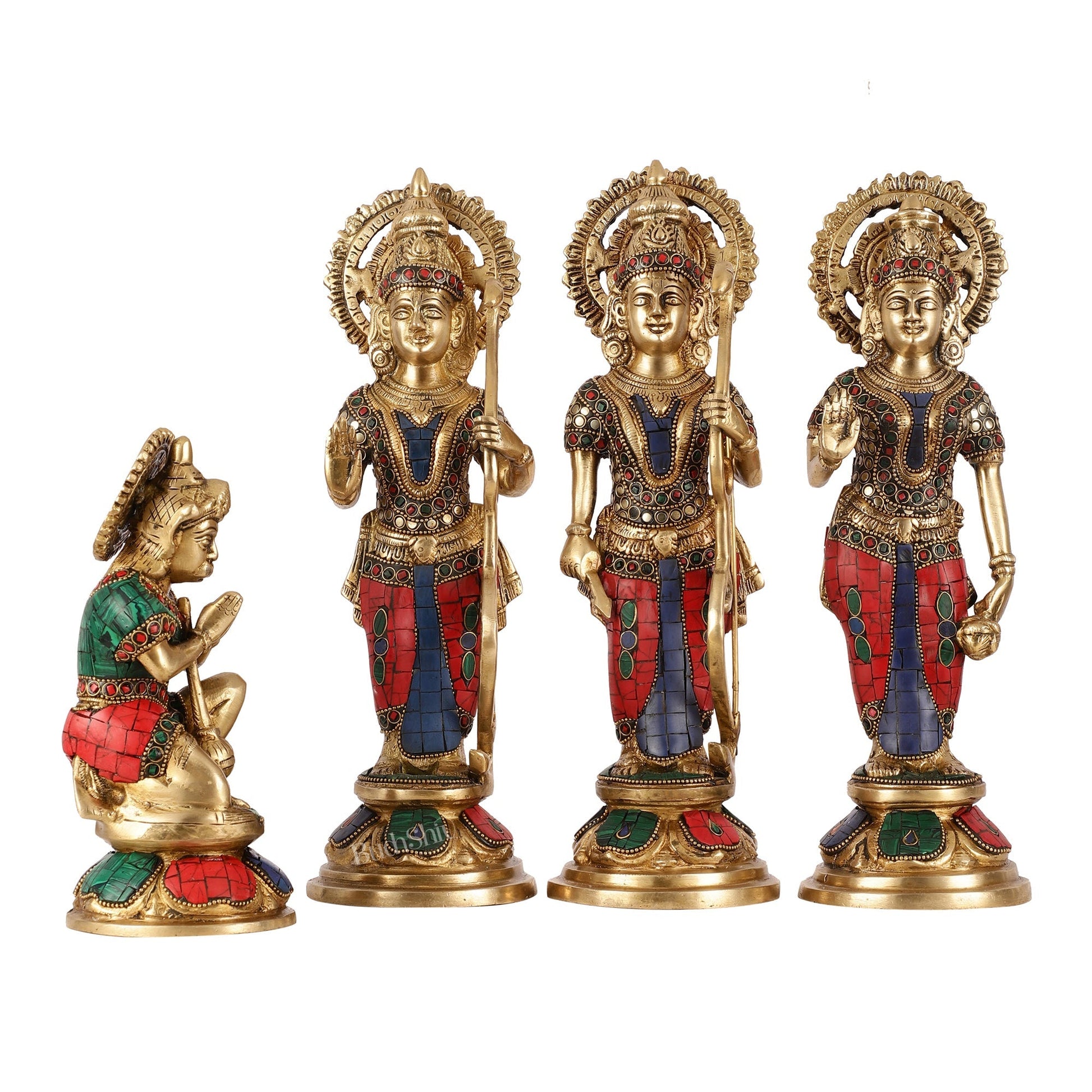 Lord Ram Darbar idols: Superfine Brass Set - 13" stonework