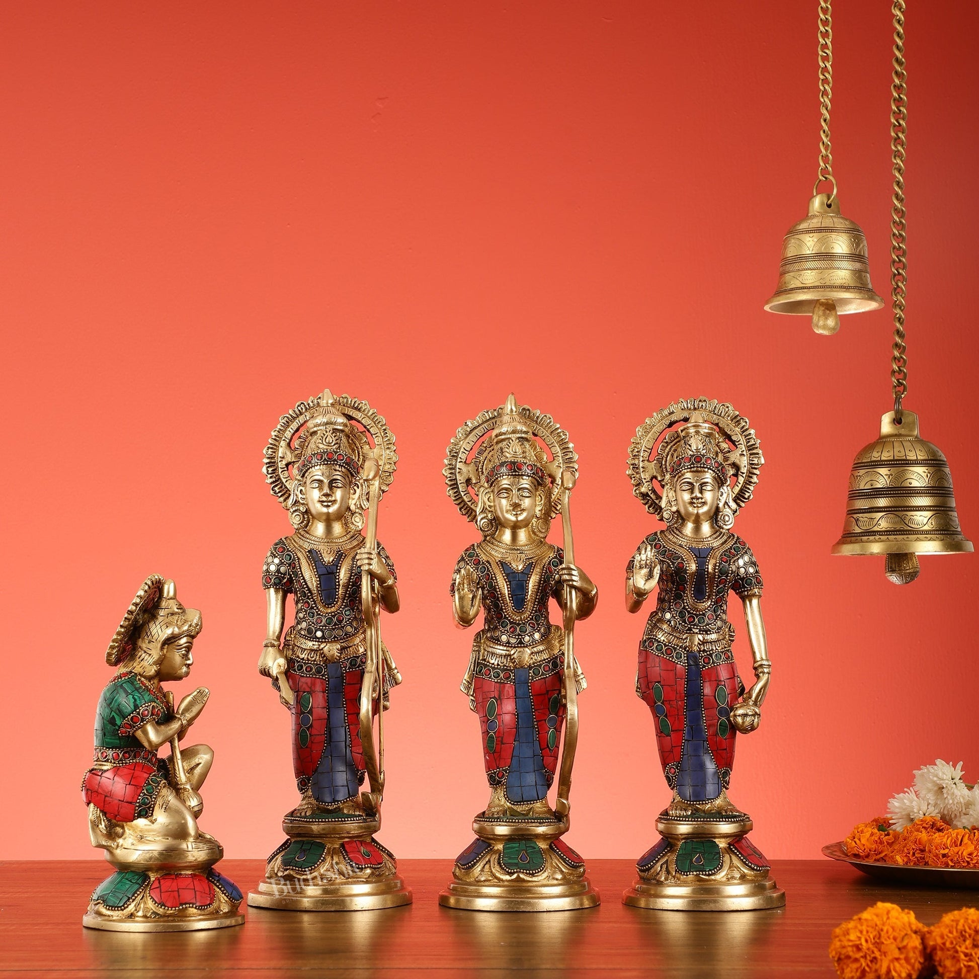 Lord Ram Darbar idols: Superfine Brass Set - 13" stonework