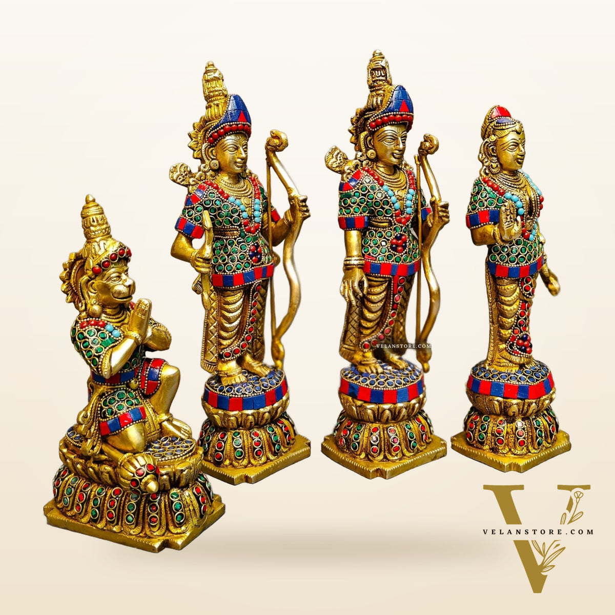 Lord Ram Darbar: Superfine Brass Set - 12" stonework