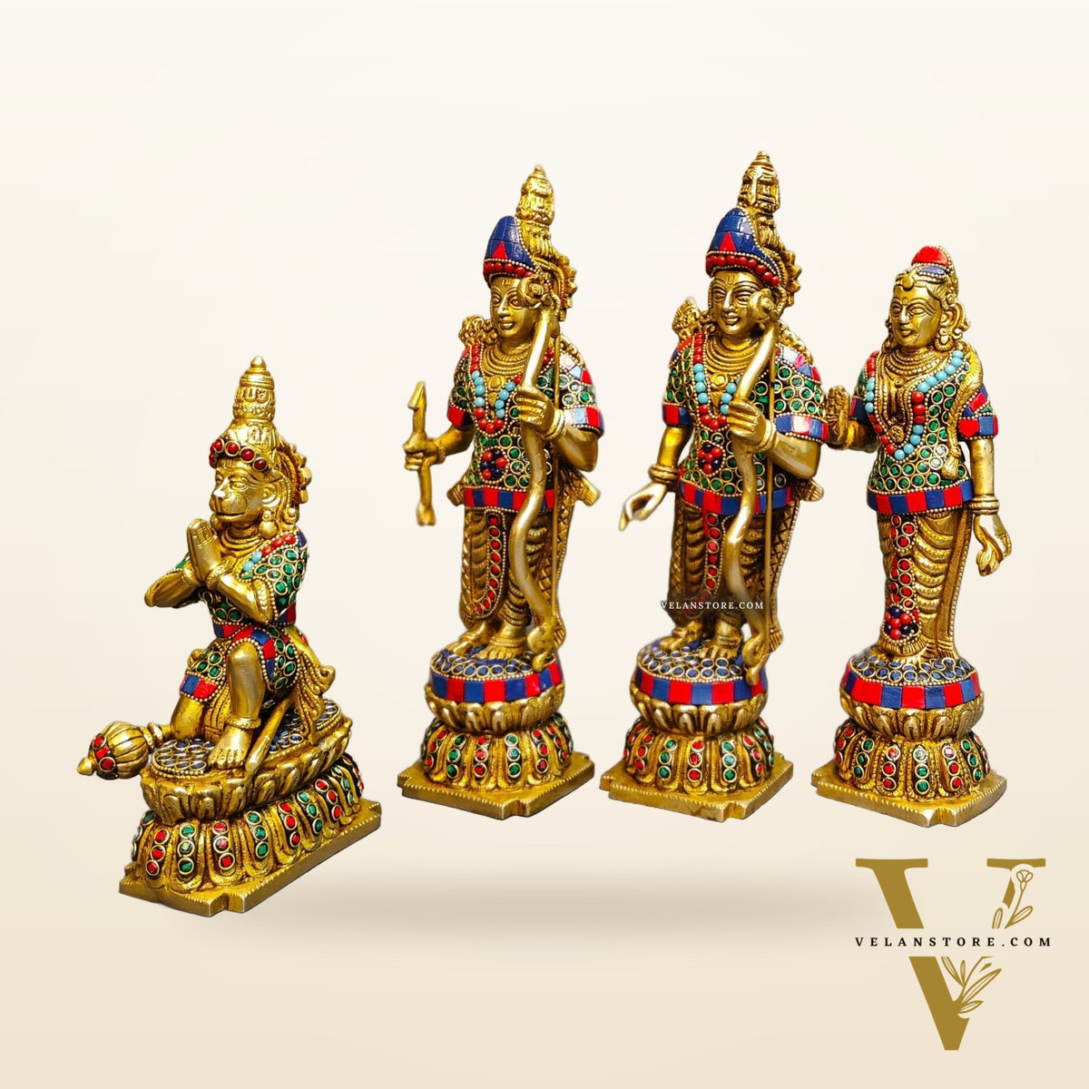 Lord Ram Darbar: Superfine Brass Set - 12" stonework