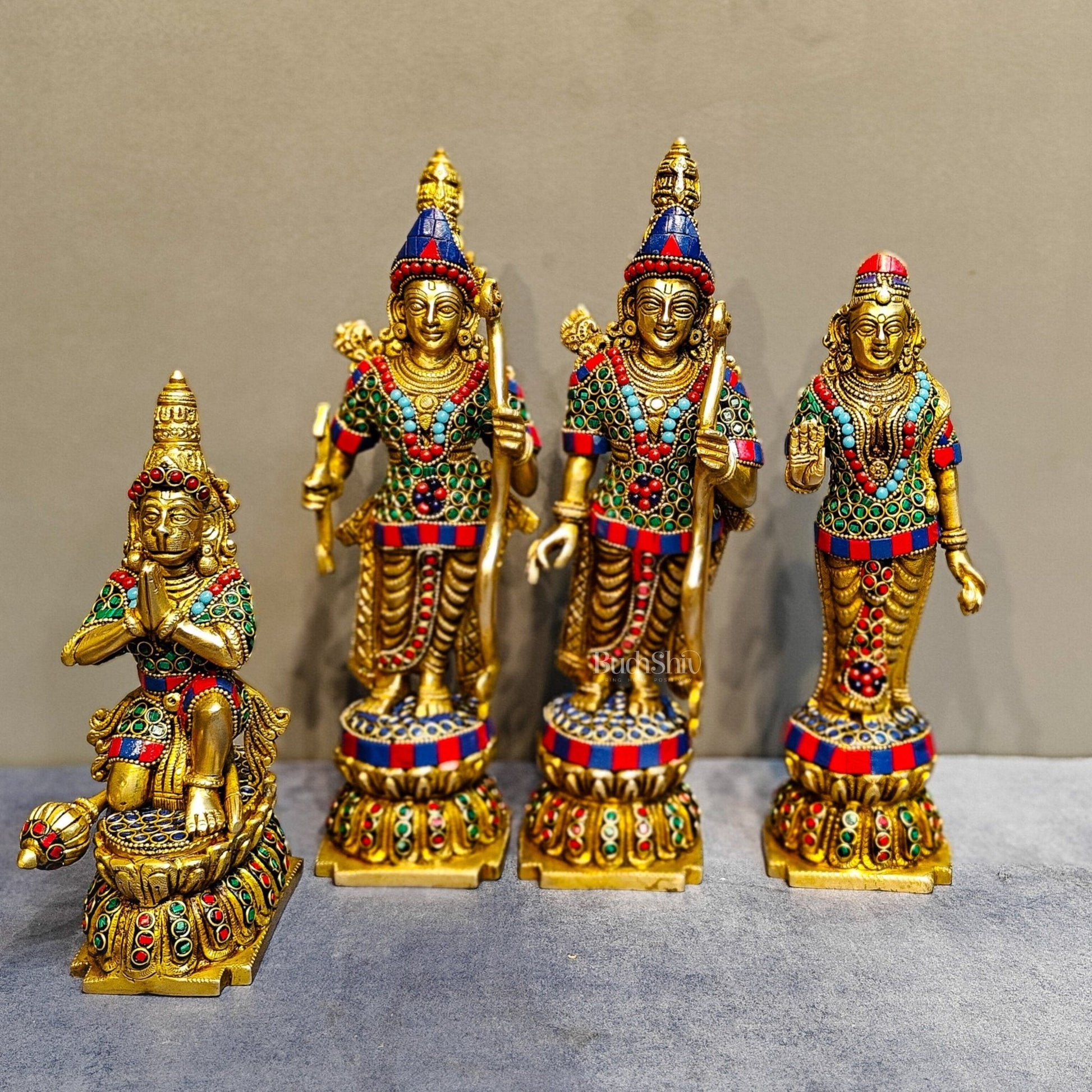 Lord Ram Darbar: Superfine Brass Set - 12" stonework