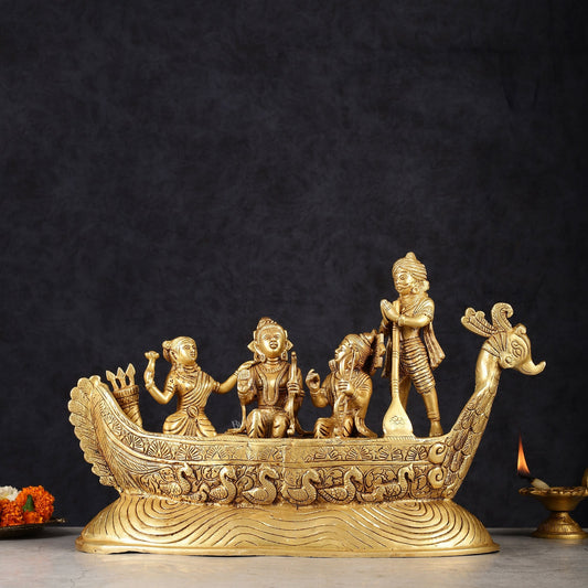 Lord Rama, Sita, and Lakshmana Statue with Kewat on boat brass statue