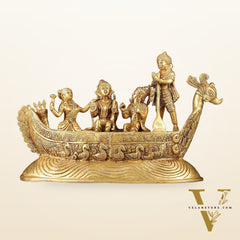 Lord Rama, Sita, and Lakshmana Statue with Kewat on boat brass statue