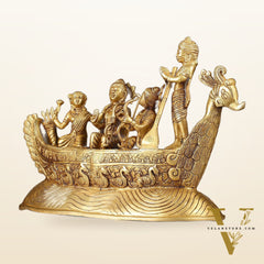 Lord Rama, Sita, and Lakshmana Statue with Kewat on boat brass statue