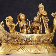 Lord Rama, Sita, and Lakshmana Statue with Kewat on boat brass statue