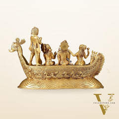 Lord Rama, Sita, and Lakshmana Statue with Kewat on boat brass statue