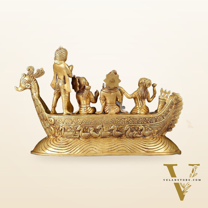 Lord Rama, Sita, and Lakshmana Statue with Kewat on boat brass statue