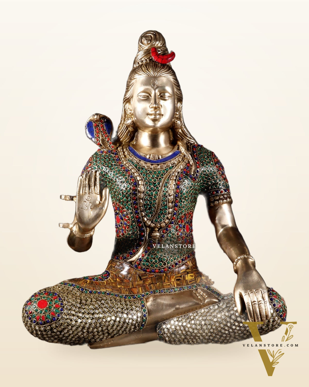 Lord Shiva Brass Idol 20 inch with stonework