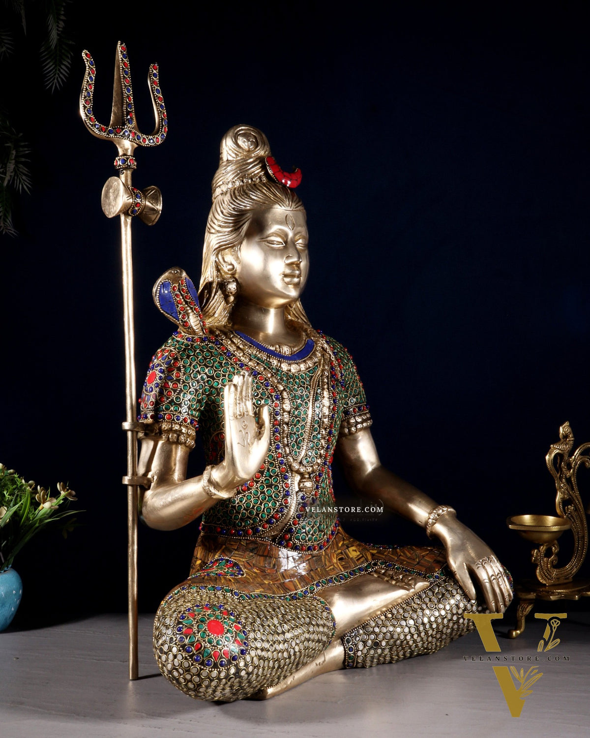 Lord Shiva Brass Idol 20 inch with stonework