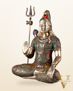 Lord Shiva Brass Idol 20 inch with stonework