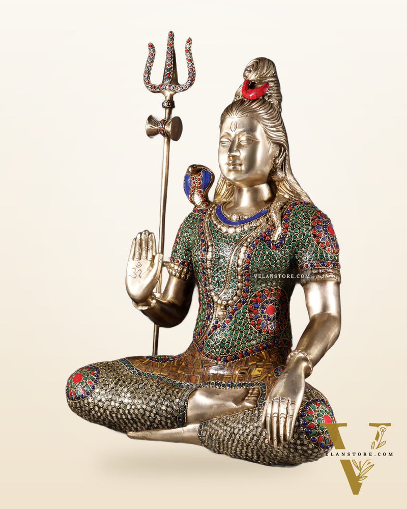 Lord Shiva Brass Idol 20 inch with stonework