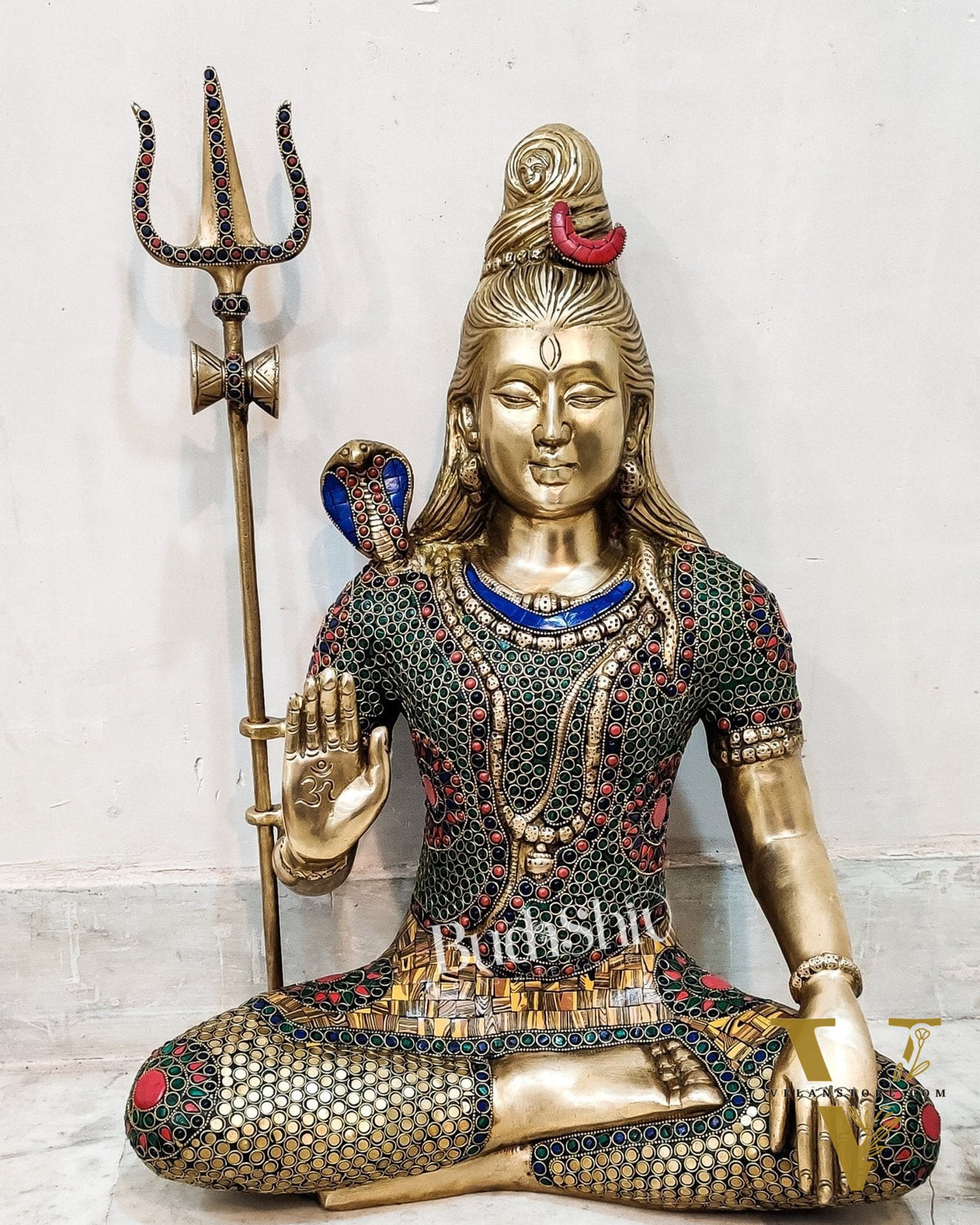 Lord Shiva Brass Idol 20 inches with stonework