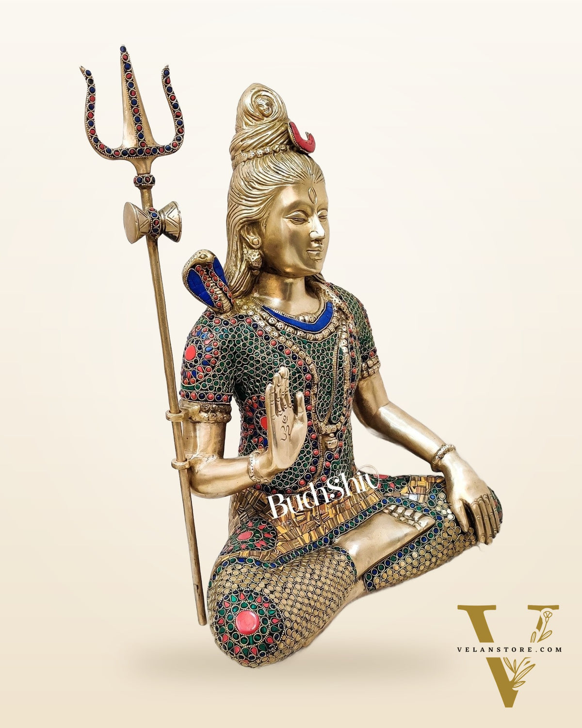 Lord Shiva Brass Idol 20 inches with stonework