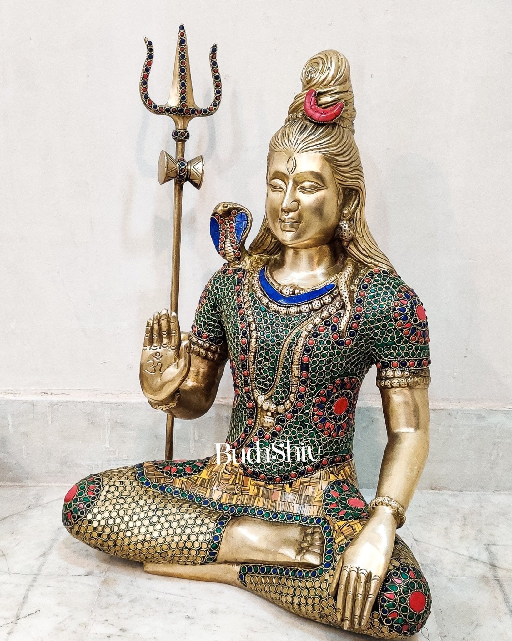 Lord Shiva Brass Idol 20 inches with stonework