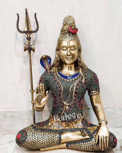 Lord Shiva Brass Idol 20 inches with stonework
