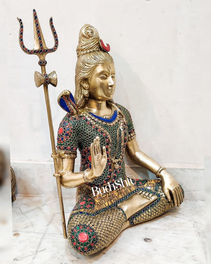 Lord Shiva Brass Idol 20 inches with stonework