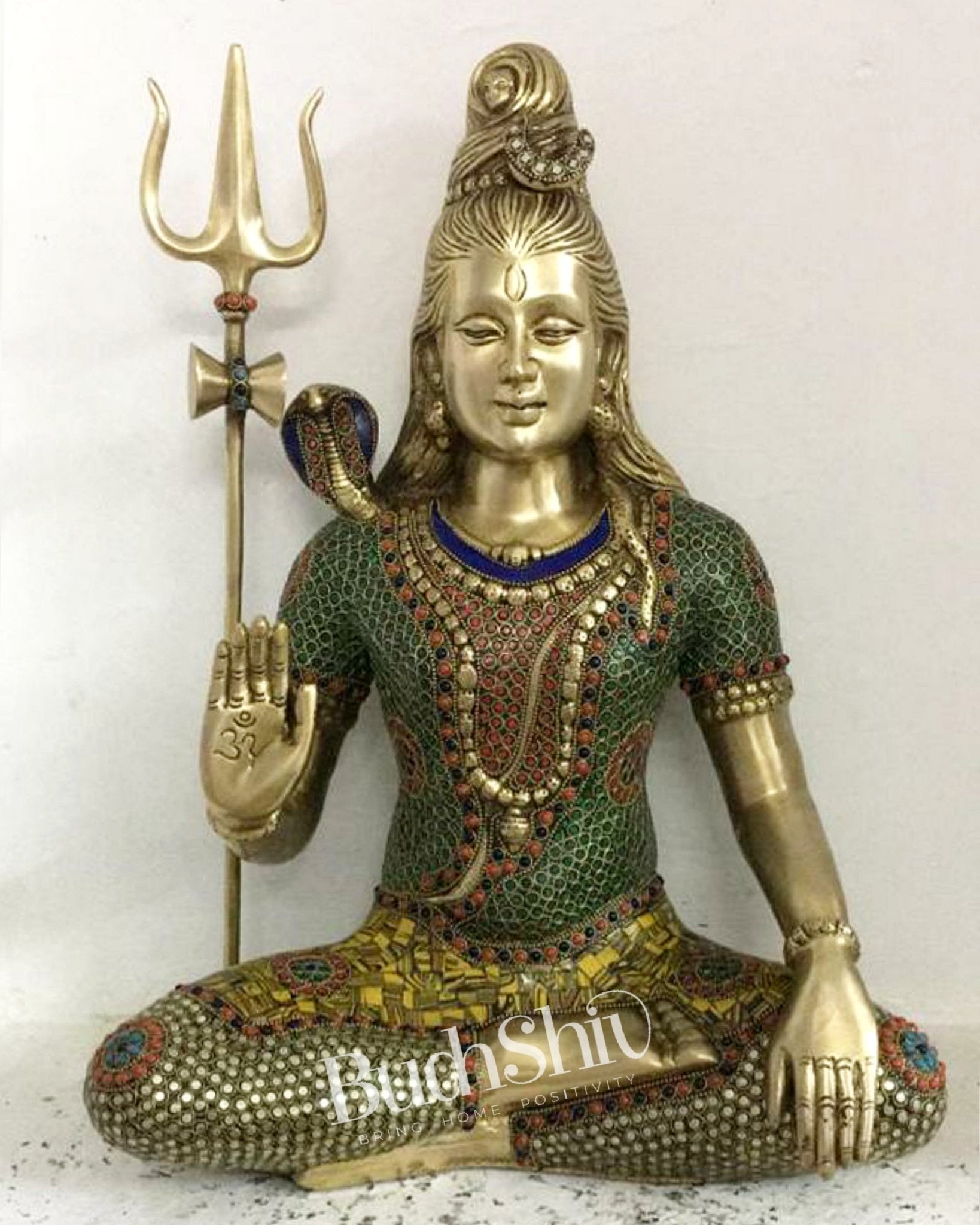 Lord Shiva Brass Idol 20 inches with stonework