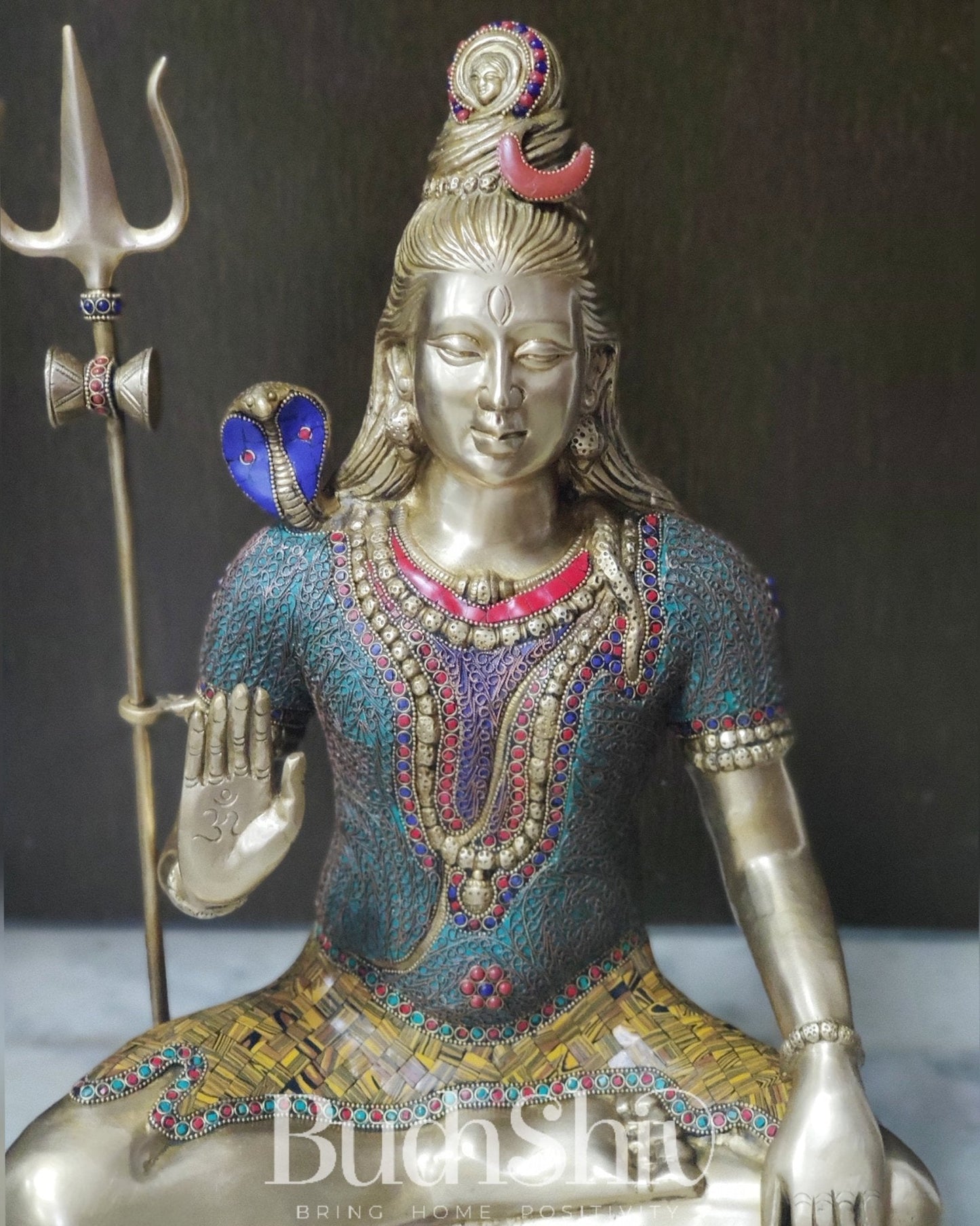 Multi colour Pure Brass Lord Shiva Statue - Handcrafted in India | 22.5 Inch