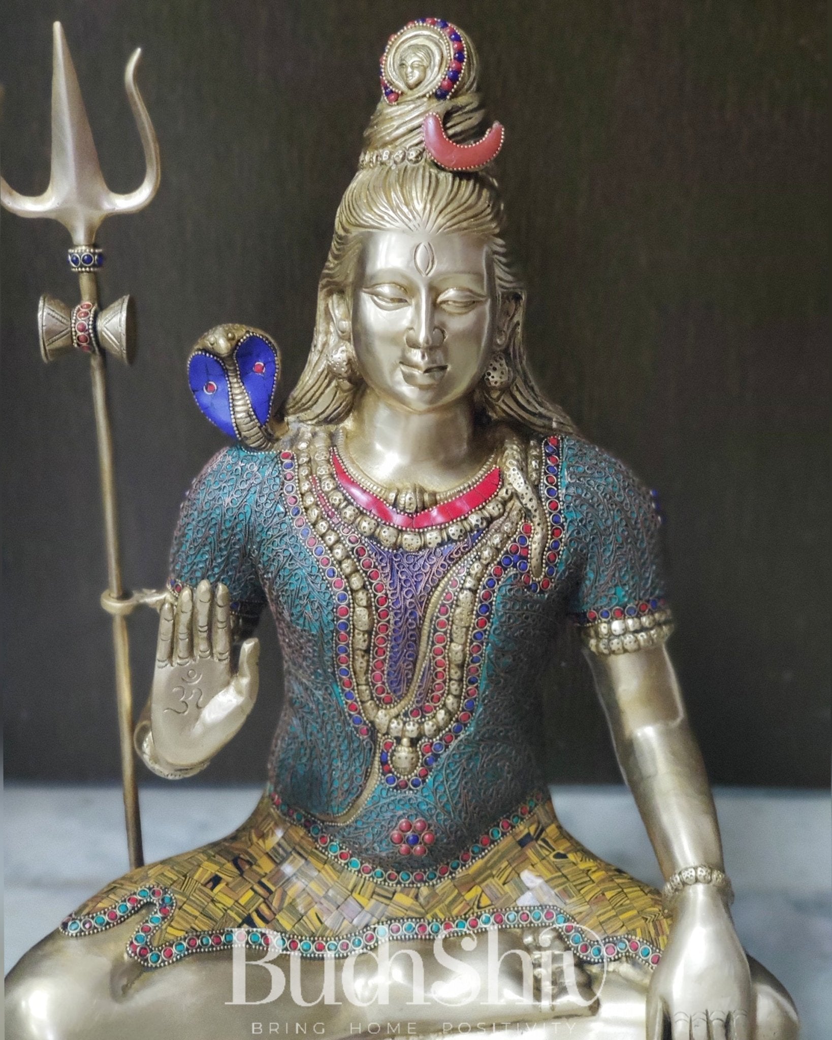 Multi colour Pure Brass Lord Shiva Statue - Handcrafted in India | 22.5 Inch