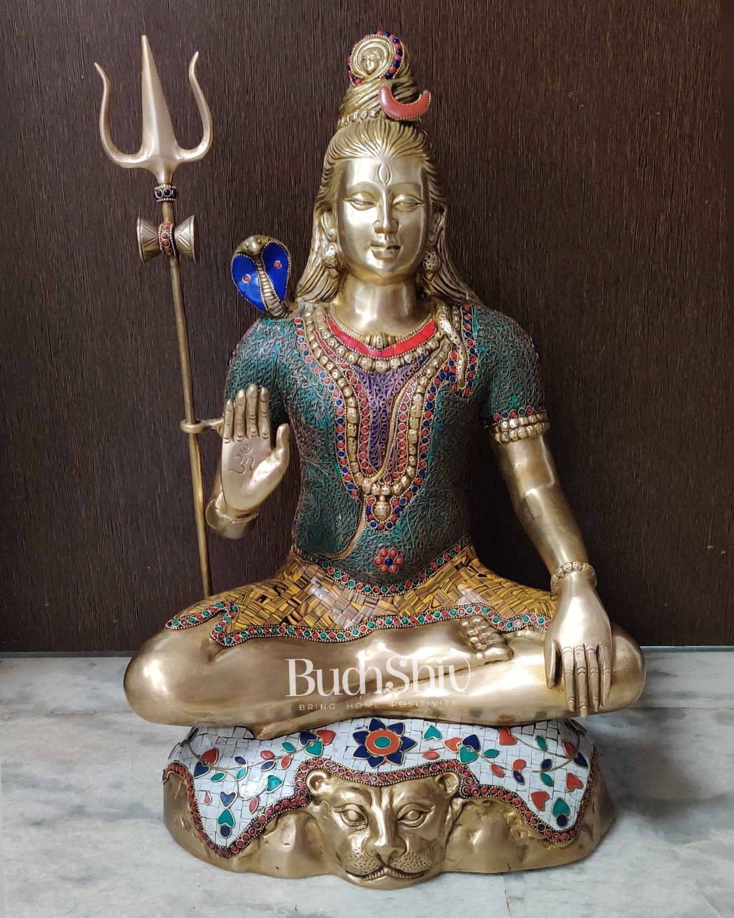 Multi colour Pure Brass Lord Shiva Statue - Handcrafted in India | 22.5 Inch
