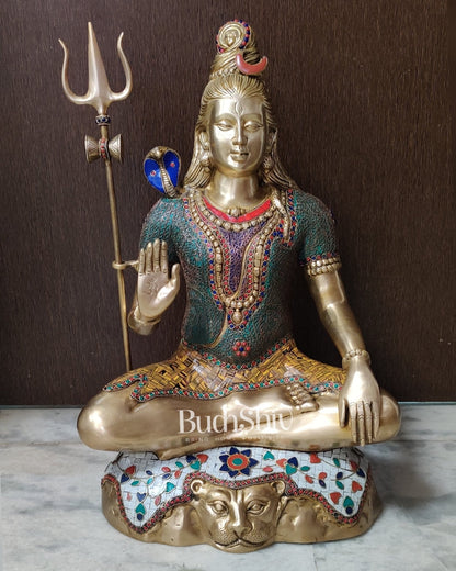 Multi colour Pure Brass Lord Shiva Statue - Handcrafted in India | 22.5 Inch
