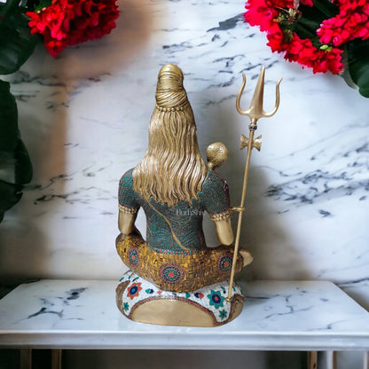 Multi colour Pure Brass Lord Shiva Statue - Handcrafted in India | 22.5 Inch