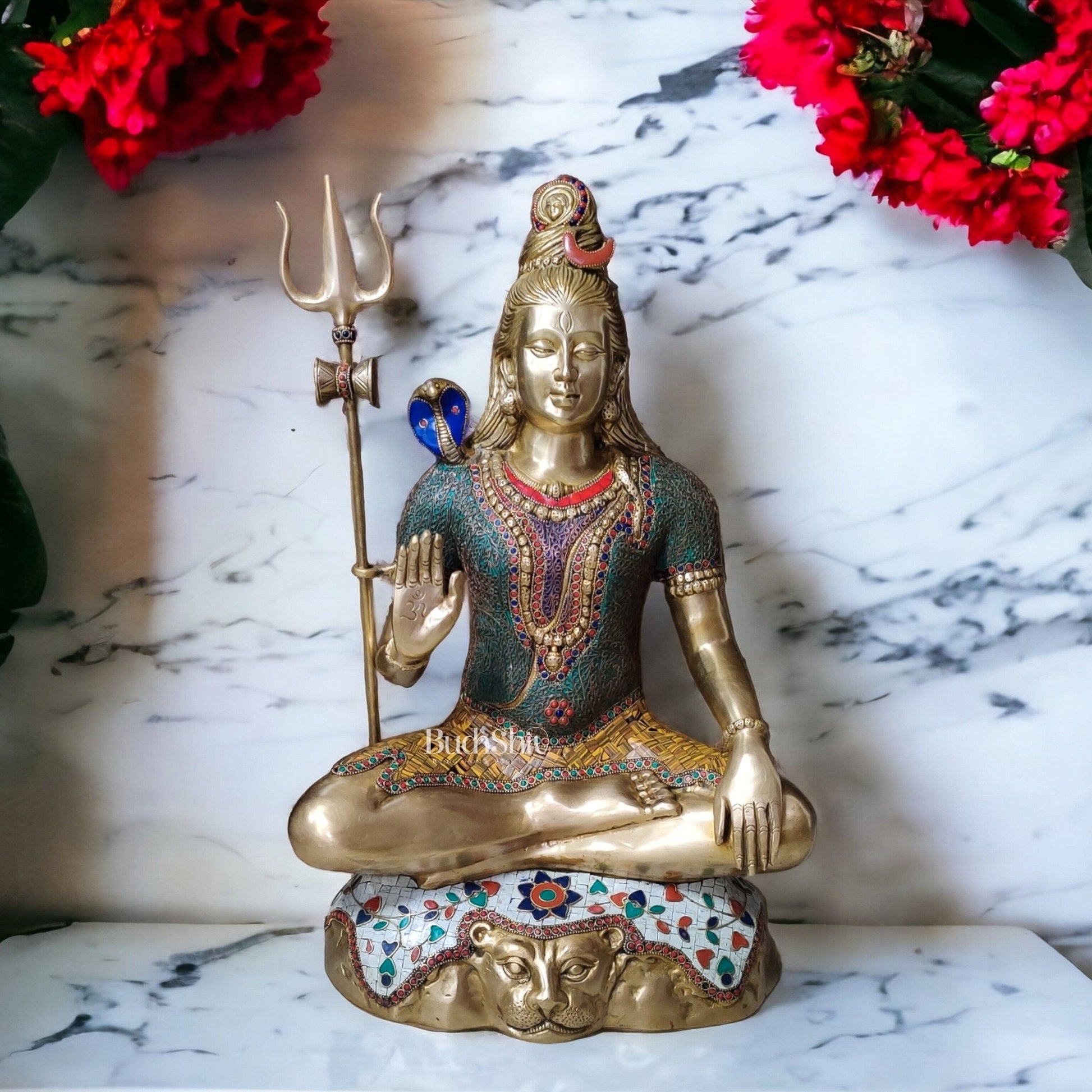 Multi colour Pure Brass Lord Shiva Statue - Handcrafted in India | 22.5 Inch
