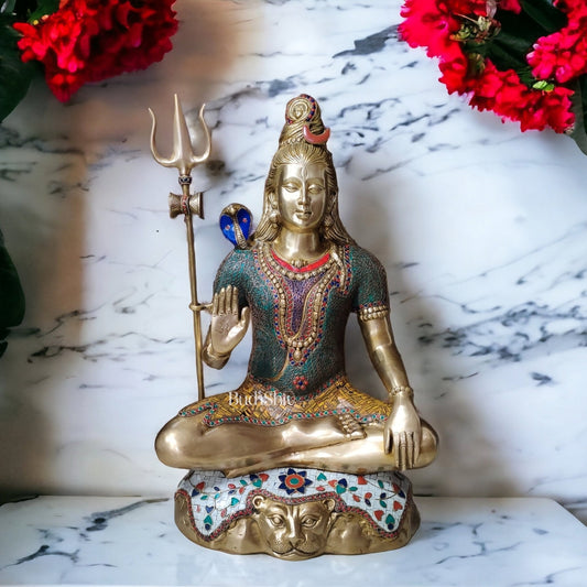 Multi colour Pure Brass Lord Shiva Statue - Handcrafted in India | 22.5 Inch