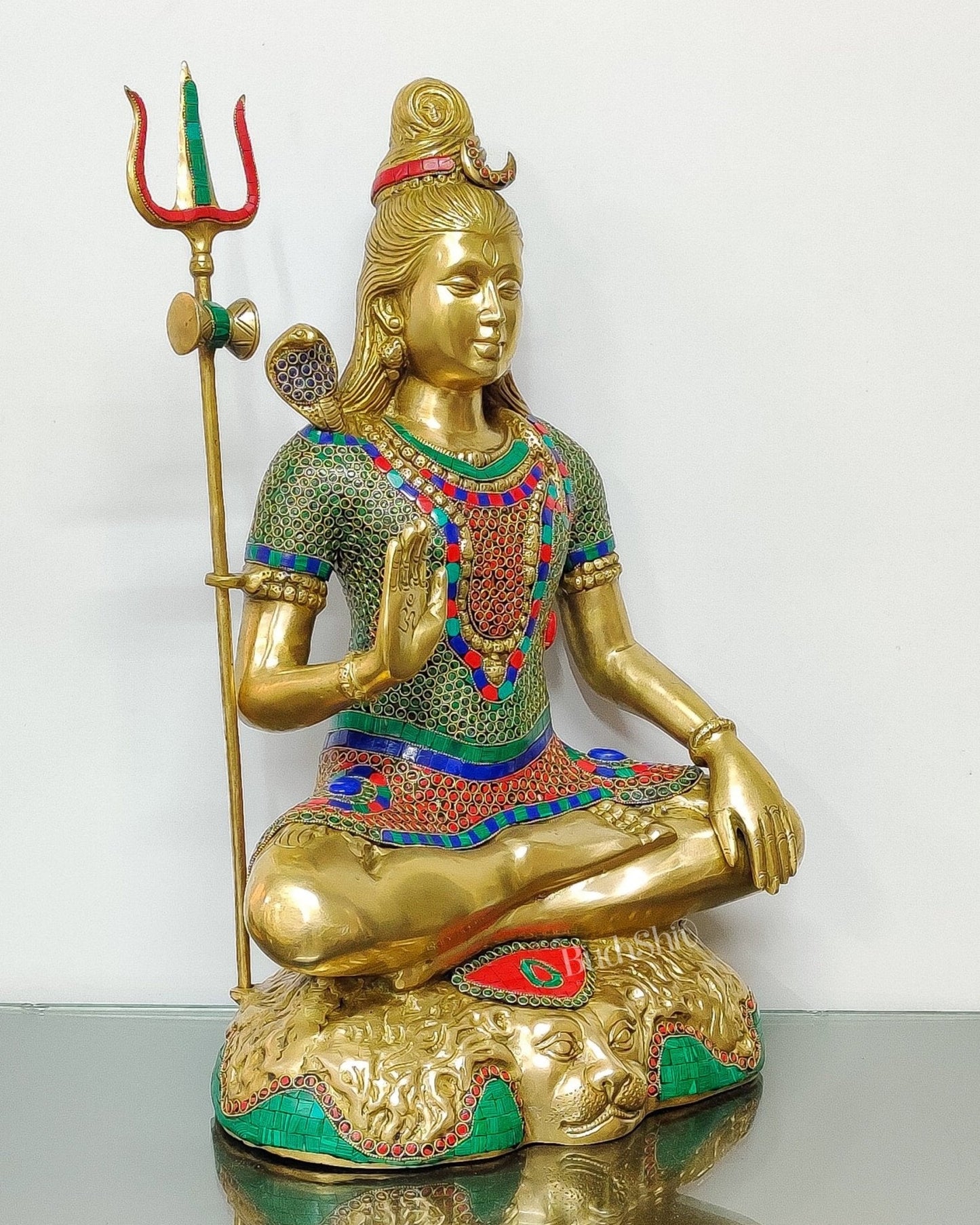 Pure Brass multi colour Lord Shiva Statue - Handcrafted in India | 22.5 Inch