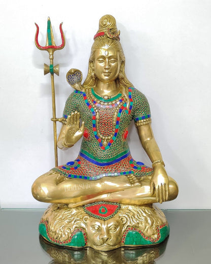 Pure Brass multi colour Lord Shiva Statue - Handcrafted in India | 22.5 Inch