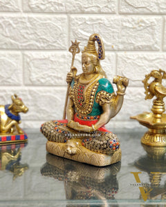 Lord Shiva brass idol in aashirwaad posture with inlay stonework
