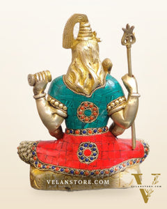 Lord Shiva brass idol in aashirwaad posture with inlay stonework
