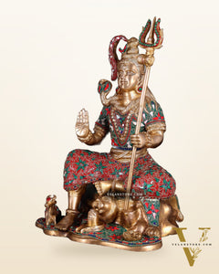 Lord Shiva Brass Statue with Stonework - 18"