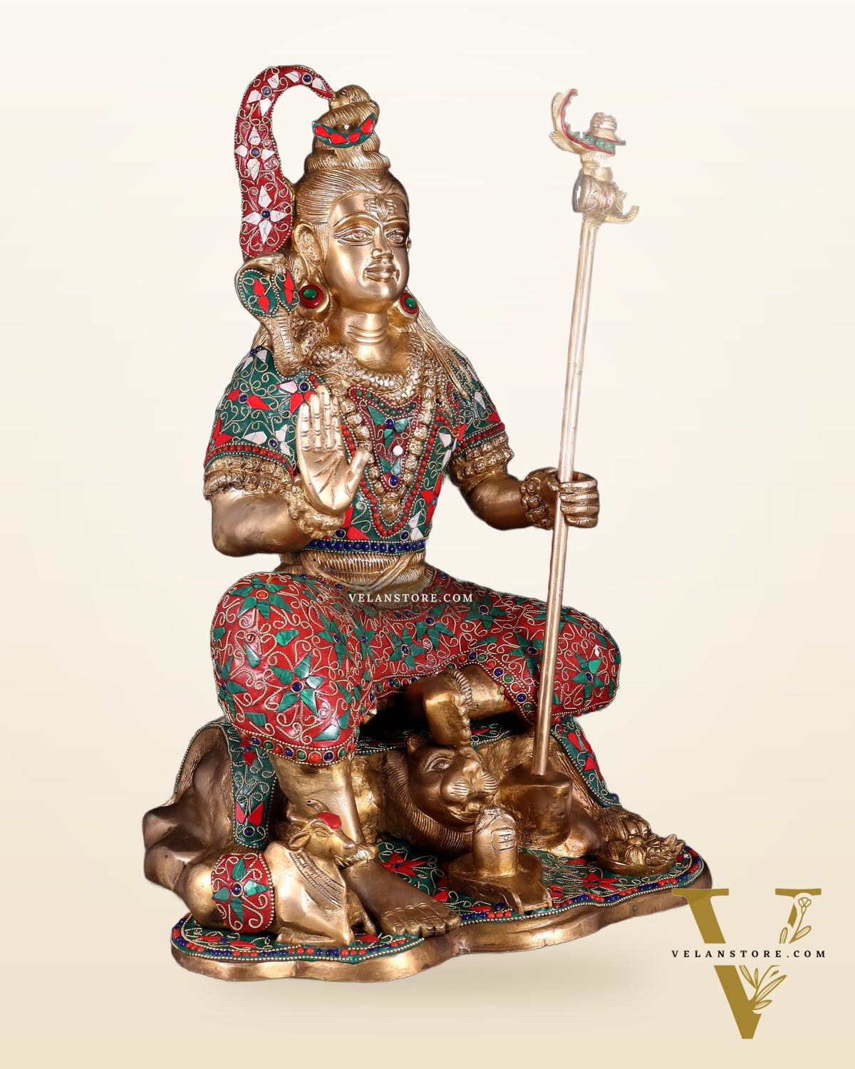 Lord Shiva Brass Statue with Stonework - 18"