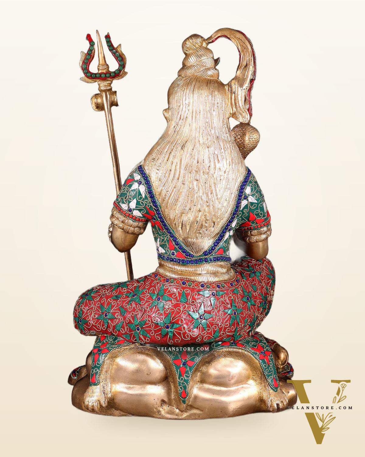 Lord Shiva Brass Statue with Stonework - 18"