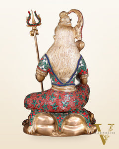 Lord Shiva Brass Statue with Stonework - 18"
