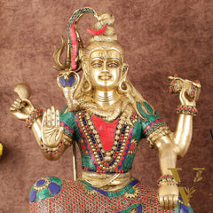 Lord Shiva Brass Statue with Stonework - 18"