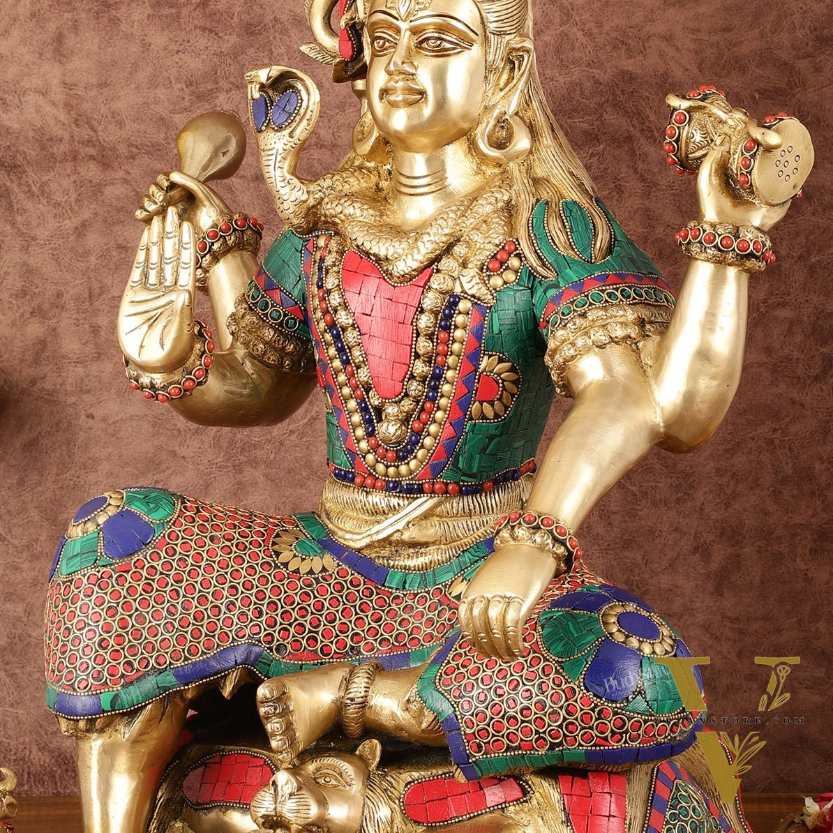 Lord Shiva Brass Statue with Stonework - 18"