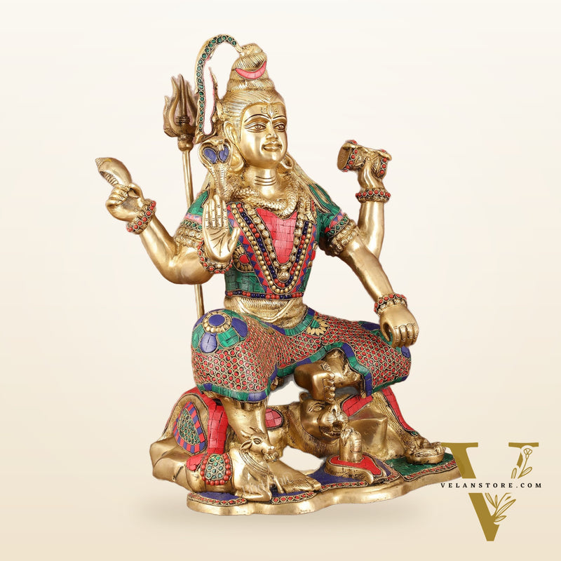 Lord Shiva Brass Statue with Stonework - 18"