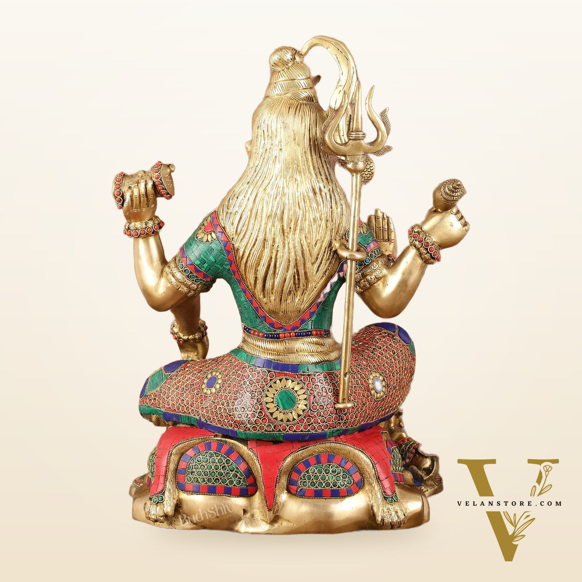 Lord Shiva Brass Statue with Stonework - 18"