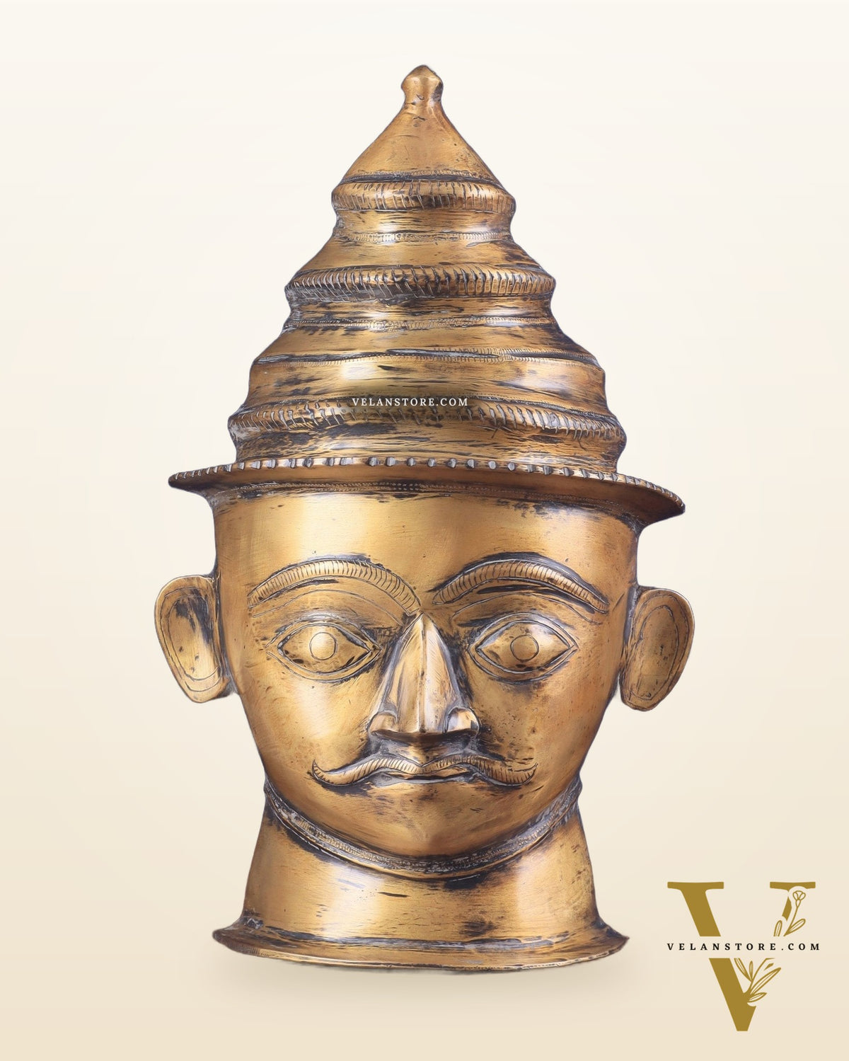 Lord Shiva Face Mukhalingam Brass Vintage Tone Sculpture – A Rare Spiritual Masterpiece 18"