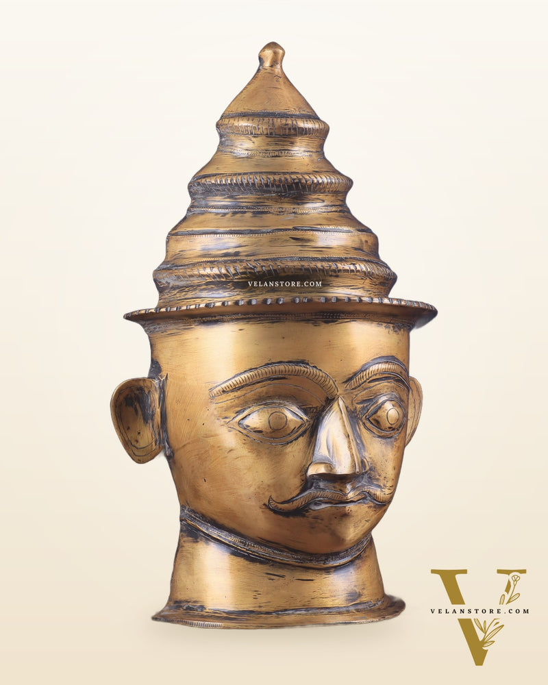 Lord Shiva Face Mukhalingam Brass Vintage Tone Sculpture – A Rare Spiritual Masterpiece 18"