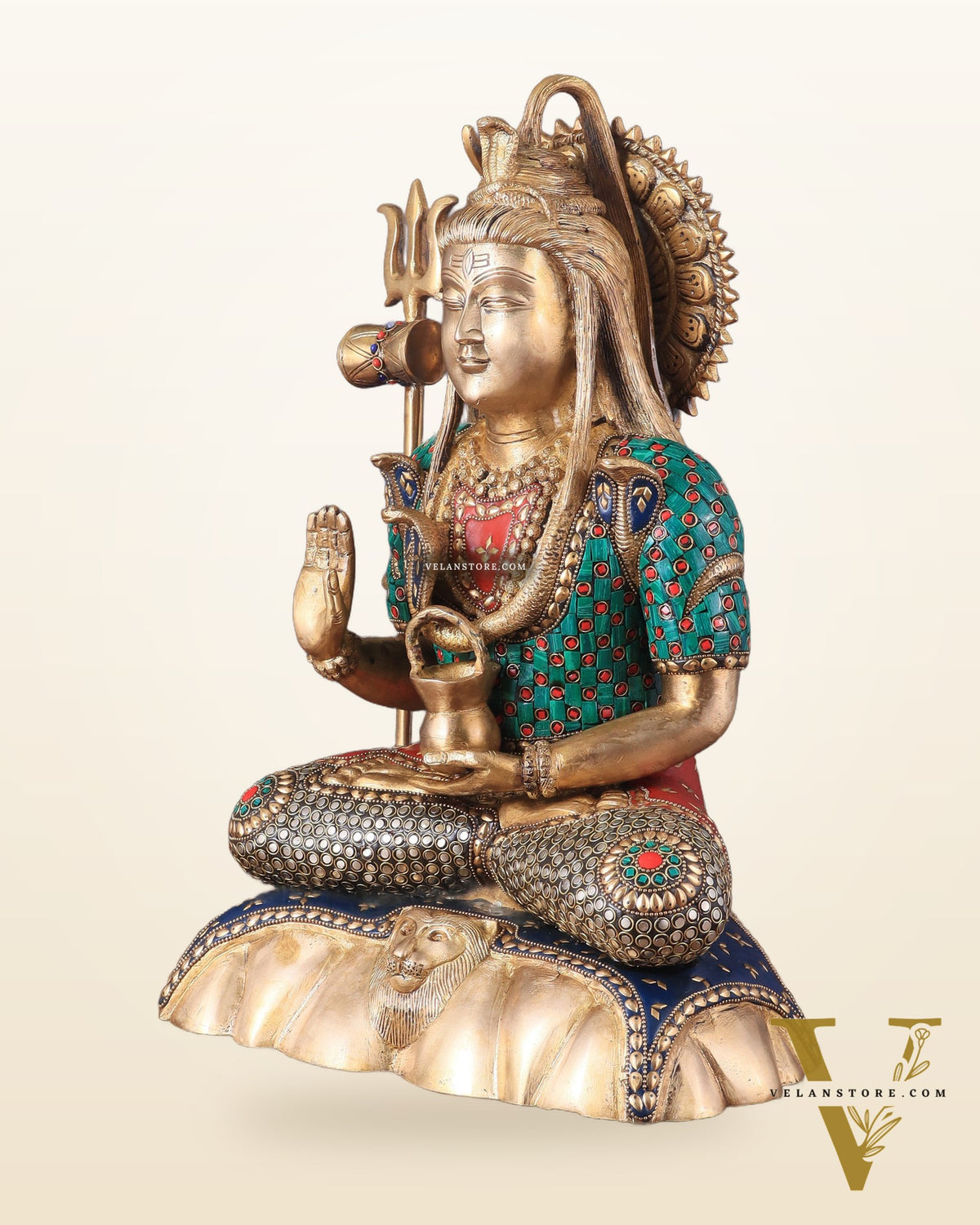 Lord Shiva Pure Brass Statue with Meenakari Stonework - 17"
