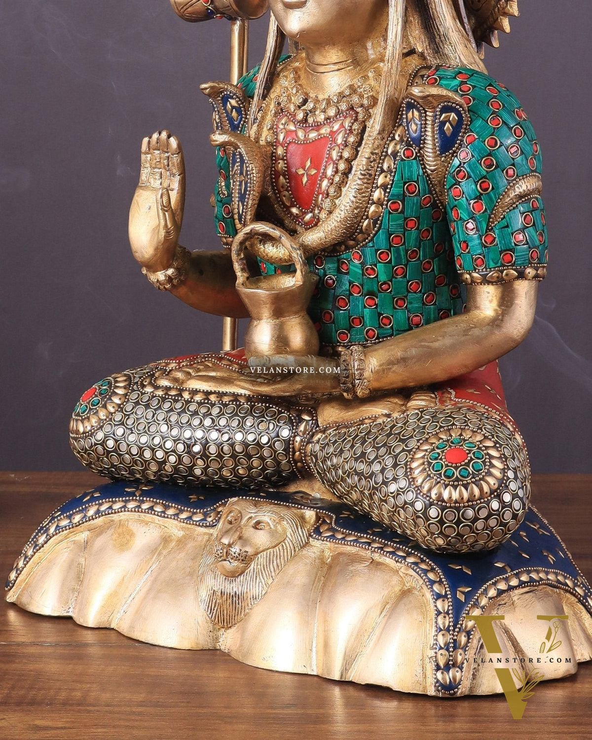 Lord Shiva Pure Brass Statue with Meenakari Stonework - 17"
