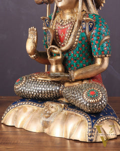 Lord Shiva Pure Brass Statue with Meenakari Stonework - 17"