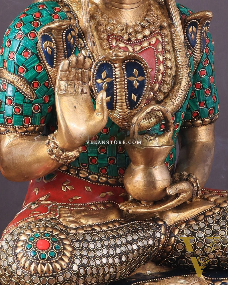 Lord Shiva Pure Brass Statue with Meenakari Stonework - 17"