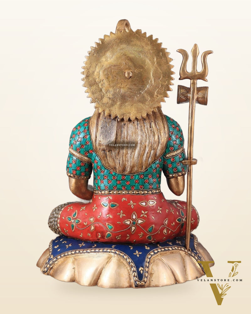 Lord Shiva Pure Brass Statue with Meenakari Stonework - 17"