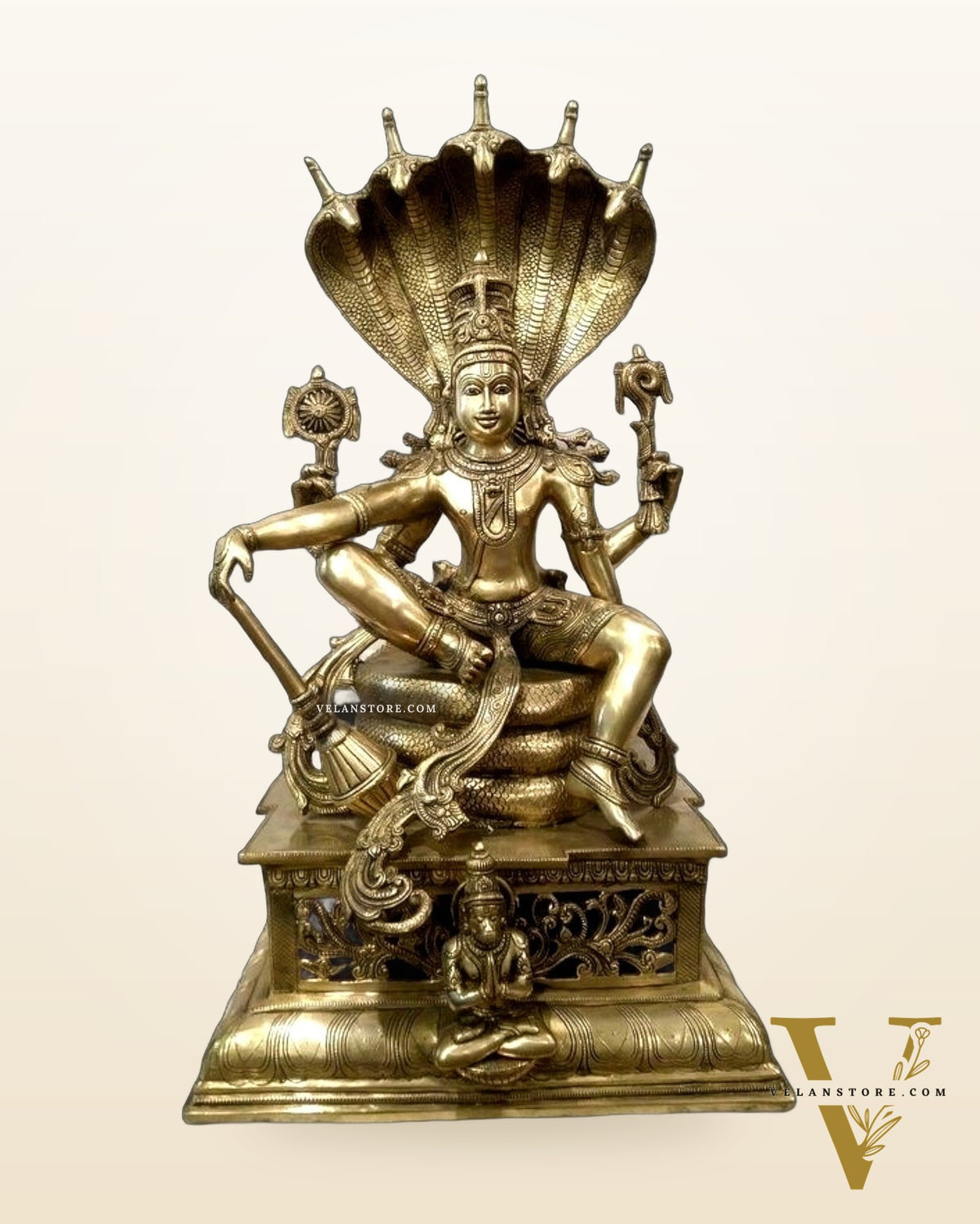Lord Vishnu seated on sheshanaaga Majestic Brass Statue 30"